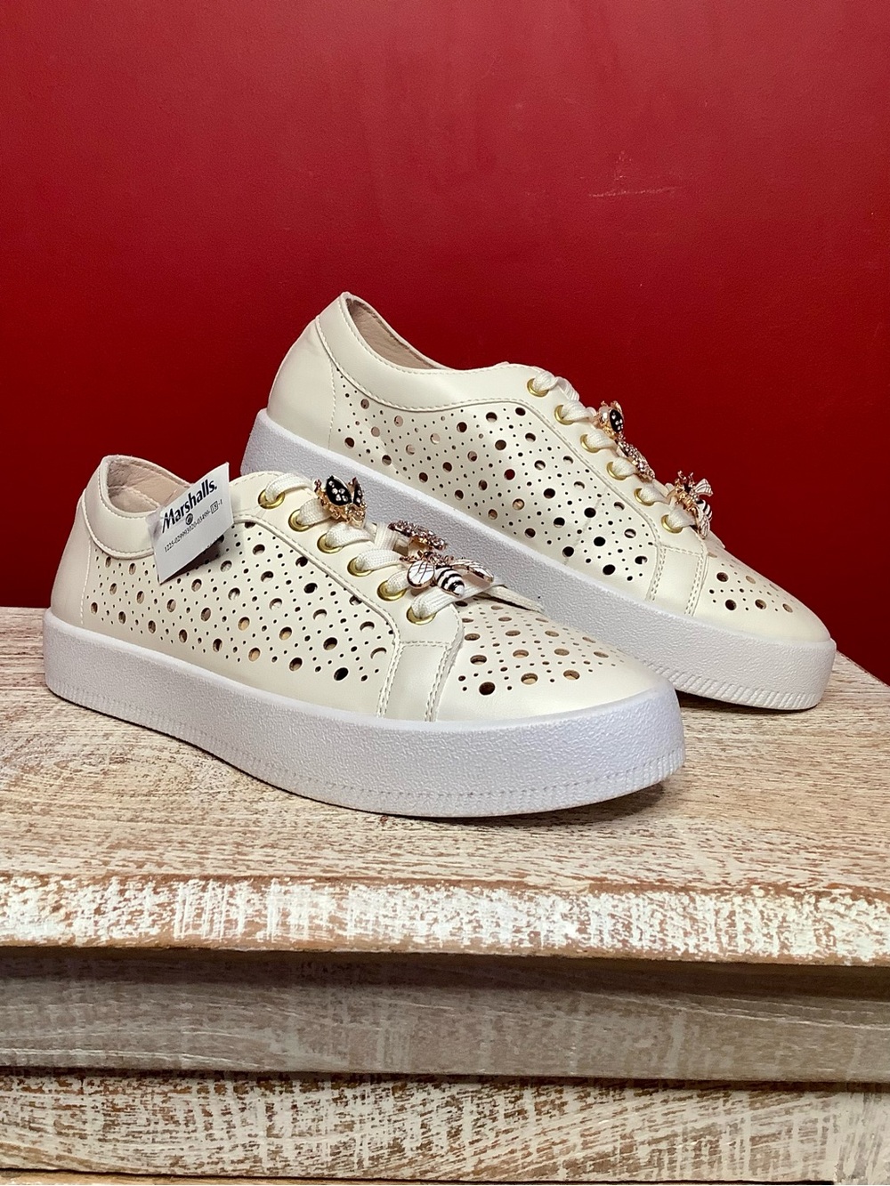 DV Roxanne Off White Airy Platform Sneakers Bee & Butterfly Bling Charms - Picture 8 of 16